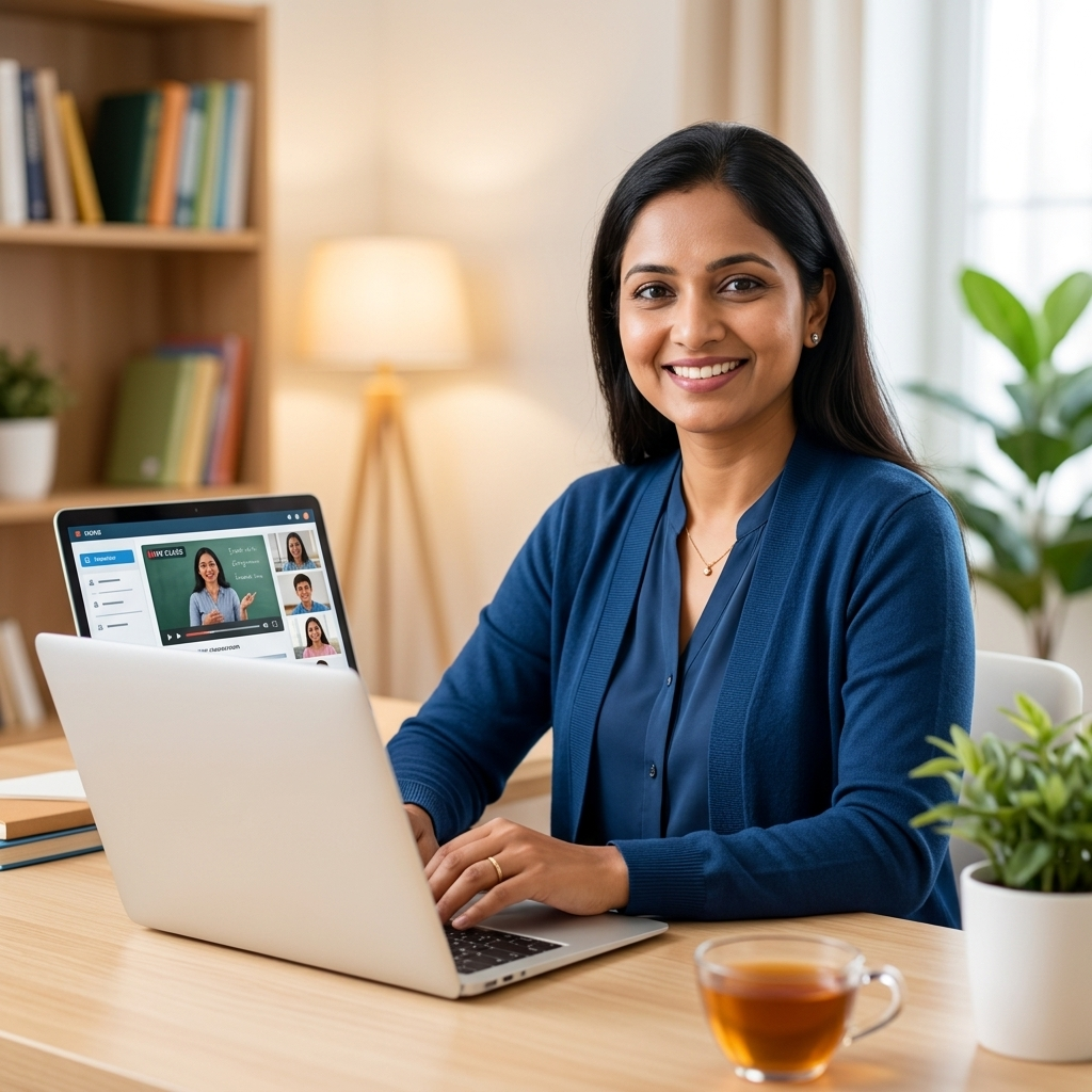 Adult student online zoom class learning